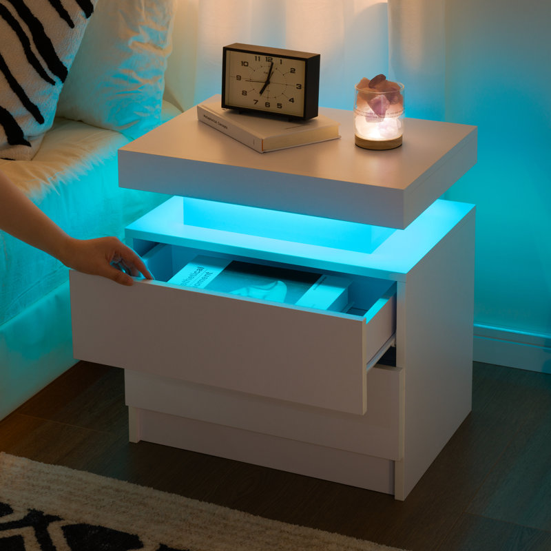 Orren Ellis LED Nightstand with Drawers & Reviews | Wayfair Orren Ellis LED Nightstand with Drawers & Reviews | Wayfair
